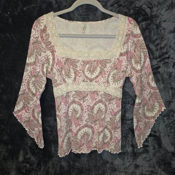 Curly Girl 90's Paisley Square neck Boho top with Tie in Back Size M L - Picture 1 of 7
